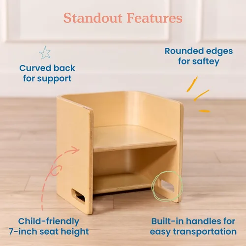 Miniatura 5 de ECR4Kids Silla cúbica multiusos de madera curvada, muebles para niños, natural