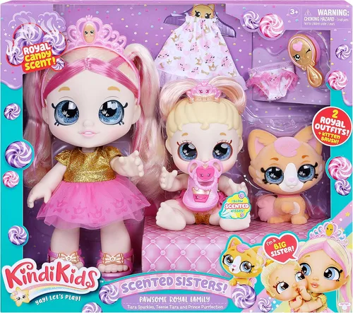 Miniatura 7 de Kindi Kids Aromática Sisters Pawsome Royal Family - Muñeca de Juego Preescolar de 10": Tiara Sparkles, Baby Kindi de 6.5": Teenie Tiara, y Kindi