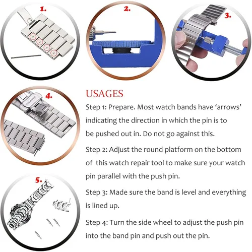 Miniatura 5 de Urtop Kit de extracción de correas de reloj, herramienta de reparación de extracción de correa de reloj con 12 pines adicionales para quitar