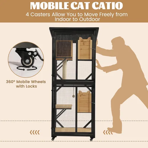 Miniatura 8 de MAGIC UNION Catio de 71 pulgadas de acceso a la ventana para gatos al aire libre, 4 niveles para gatos con ruedas, caja de descanso y techo