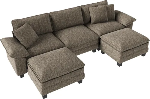 Miniatura 9 de MIXPATIO - Sofá seccional en forma de U de 123 pulgadas con cojines tipo nube, juego de sofá modular de asiento profundo con 5 asientos y 2 Gris