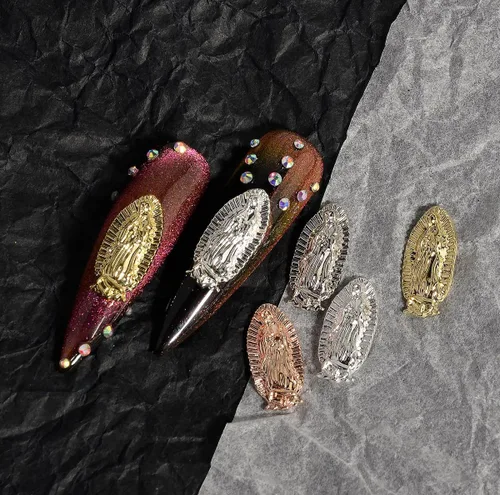 Miniatura 2 de Dijes de uñas de Virgen María en relieve 3D – Diamantes Virgen De Guadalupe Diamonds Nail Art Charms, accesorios de arte de uñas de metal