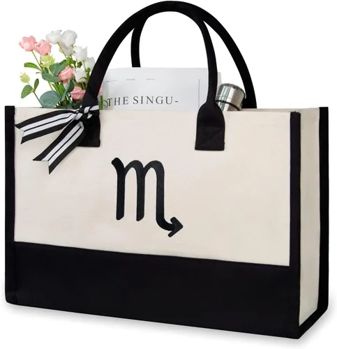 Miniatura 415 de TOPDesign - Bolso de playa de lona con inicial personalizada, bolsa de regalo con monograma, para mujer