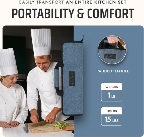 Miniatura 5 de Asaya - Bolsa enrollable para cuchillos de chef - 12 bolsillos para cuchillos y utensilios de cocina - Nylon ligero, duradero y resistente a manchas