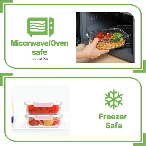 Miniatura 5 de HOMBERKING 24 recipientes de vidrio para almacenamiento de alimentos con tapas, cajas Bento de vidrio herméticas, sin BPA y a prueba de fugas, Rosa