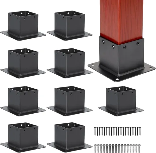 Miniatura 9 de 10 piezas de soportes de base para postes de metal 4x4, tamaño interno 3.5"x3.5", soportes de base para postes de madera de alta resistencia