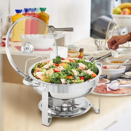 Miniatura 8 de VEVOR Juego de bufé de calentador de comida, 5 cuartos de galón, paquete de 4, de acero inoxidable con 4 bandejas de tamaño completo, servidor