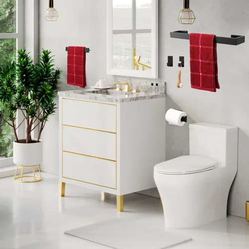 Miniatura 7 de TocTen Juego de 7 piezas de accesorios de baño, juego de barra de toalla de acero inoxidable grueso, incluye 2 toalleros de baño, soporte