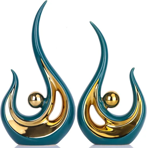 Miniatura 8 de XMGZQ 2 piezas Estatua de Arte Abstracto Moderno en Negro y Oro para Decoración de Mesa, Elegante Estatua de Cerámica para Acento de Decoración