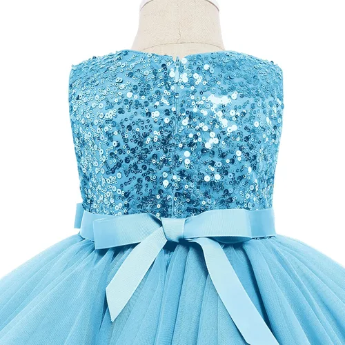 Miniatura 5 de Vestidos de niña de flores sin mangas de lentejuelas hinchado vestido de tul de la boda de la dama de honor del concurso bautismo cumpleaños vestido