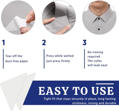 Miniatura 2 de 80 piezas de estancias de cuello para polo, autoadhesivas, sin rizos, cuello de camisa de vestir para hombre, cuello tipo polo fijo, ideal
