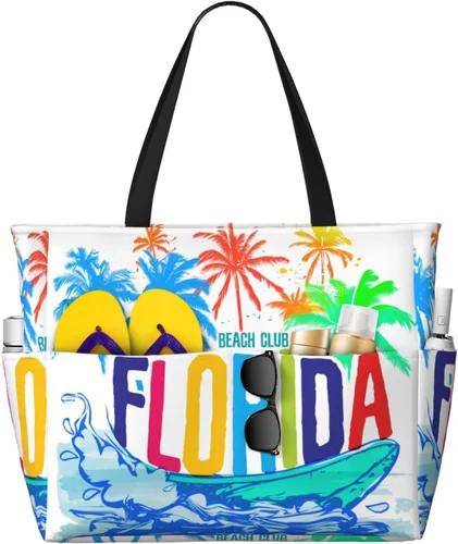 Miniatura 16 de Bolsa de playa para mujer, bolsa de playa impermeable y a prueba de arena con bolsa húmeda, bolsa de viaje grande para viajes de fin de semana