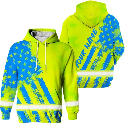 Miniatura 23 de Sudadera con capucha de alta visibilidad con diseño de bandera de Estados Unidos para hombre, reflectante, ropa de trabajo de seguridad