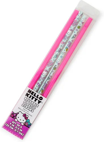 Miniatura 3 de Silver Buffalo Sanrio's Hello Kitty Kawaii Treats - Juego de 4 pajitas de plástico reutilizables, 10 x 1.5 x 25 pulgadas, rosa