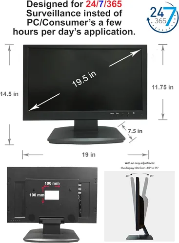 Miniatura 8 de 101AV 19.5" 5MP Super HD TVI, AHD, CVI y CVBS 16:9 Monitor de seguridad profesional, 1 HDMI, 2 entradas BNC y 1 salidas, funciona con cámaras