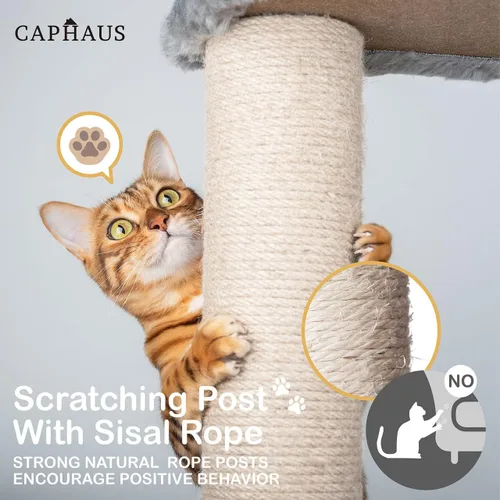 Miniatura 5 de CAPHAUS Árbol para gatos de varios niveles de 70 pulgadas de alto con bonita percha superior, postes rascadores, árbol de actividades para gatos