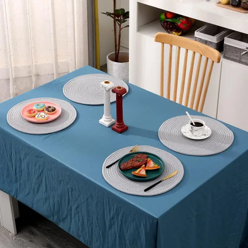 Miniatura 5 de Paquete de 4 manteles individuales de tejido ovalado y juego de 4 posavasos redondos de tela, manteles resistentes al calor, antideslizantes, Negro