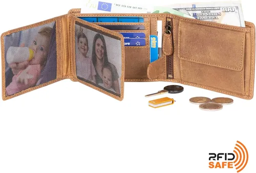 Miniatura 3 de DiLoro Billetera de cuero para hombre de tamaño completo con cremallera plegable y protección RFID