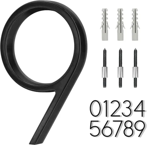 Miniatura 20 de Número flotante de casa de acero inoxidable de 5 pulgadas, números de casa modernos de metal, número de decoración de buzón con kit de clavos, negro