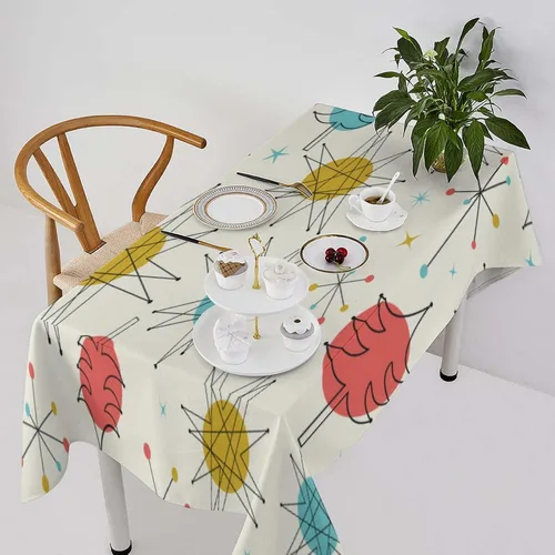 Miniatura 28 de Mantel retro moderno de mediados de siglo, diseño de colores retro de los años 50, resistente al agua, mantel lavable para cocina, comedor, fiesta