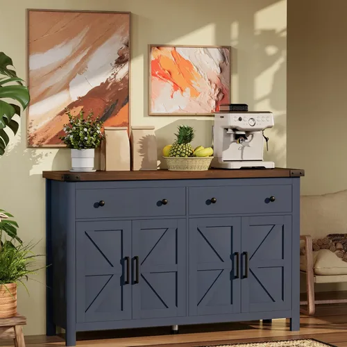 Miniatura 2 de VVFLU Modern Sideboard Buffet Cabinet with Wood Accent and Adjustable Shelves for Kitchen, Dining Room, Living Room