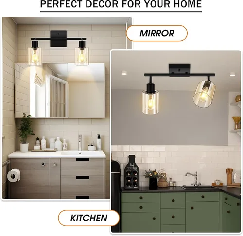 Miniatura 7 de Accesorios de iluminación de riel de techo para cocina, luces de pared negras de 2 luces, iluminación LED moderna con pantalla de vidrio, cabezal