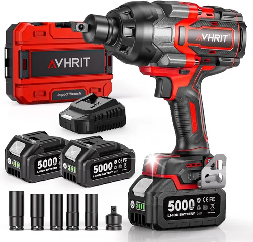 Miniatura 11 de Llave de impacto inalámbrica de 3/8 pulgada, pistola de impacto eléctrica de 450 N.m/ 330 Ft-lbs con motor sin escobillas, batería de 4000 mAh