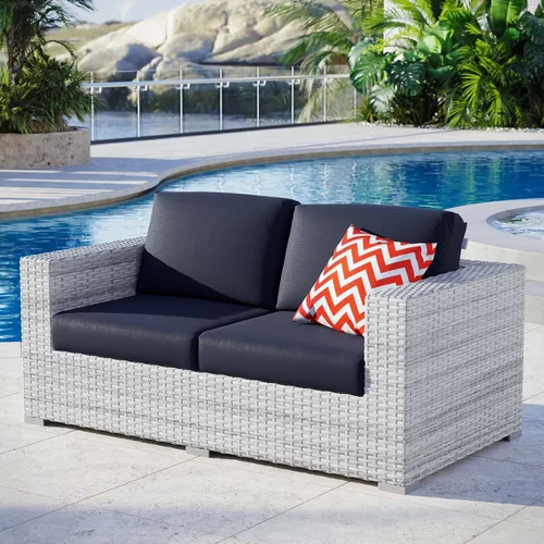 Miniatura 9 de Modway Convene - Otomana rectangular de mimbre para patio al aire libre, color gris claro