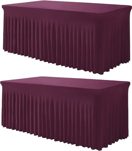 Miniatura 12 de TC27 - Mantel rectangular ajustable de elastano de 4 pies con falda plisada, sin arrugas, mantel rectangular para fiestas, bodas, banquetes