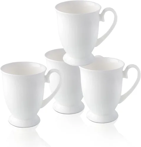 Miniatura 12 de Juego de 2 tazas de café blancas de porcelana fina (12 onzas), tazas de té de cerámica con patrón en espiral, tazas de café finas de China, tazas
