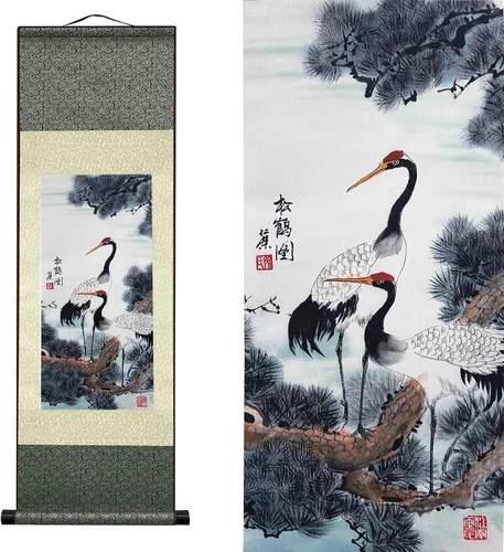Miniatura 45 de AtfArt Decoración asiática de pared, hermosa pintura de pergamino de seda, 4 flores de hombre justo, orquídea ciruela, bambú, crisantemo, decoración
