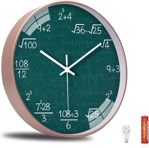Miniatura 2 de QINFIEY Reloj de Pared de Matemáticas de 12 Pulgadas Silencioso Sin Tictac con Movimiento de Cuarzo de Calidad para Oficina, G2