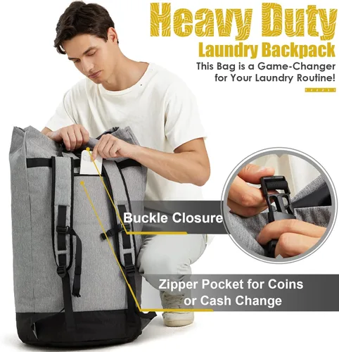 Miniatura 5 de Bolsa de lavandería para universidad, mochila de lavandería resistente de 115L con correas de hombro, bolsa grande para ropa sucia para dormitorio