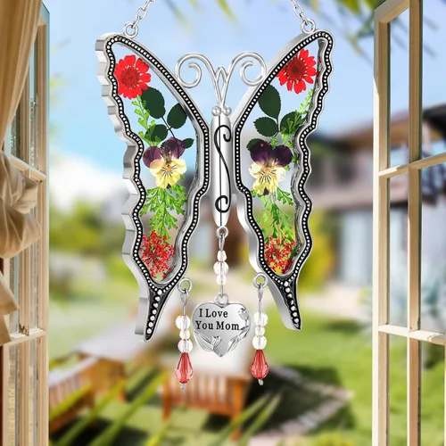 Miniatura 9 de KY &BOSAM - Adorno de mariposa atrapaluz para regalo de mamá, con la frase "I Love You Mom". Vitral para colgar en la ventana, carillón de viento