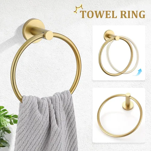 Miniatura 3 de TURS Juego de 5 piezas de accesorios de baño cepillado dorado, juego de barra de toalla de baño de acero inoxidable SUS304 de 61 cm, kit de Brusehd