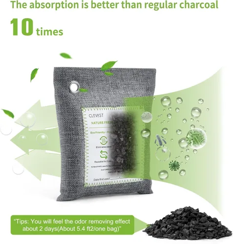 Miniatura 3 de CLEVAST - 14 paquetes de bolsas purificadoras de aire de carbón de bambú activado (2 x 7.05 oz, 12 x 1.76 oz), absorbente natural de olores frescos
