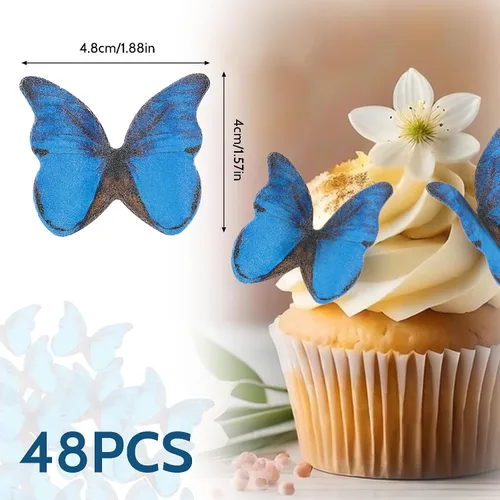 Miniatura 2 de TIESOME 48 mariposas comestibles para decoración de pasteles, decoración de cupcakes de mariposa vívida para bodas, cumpleaños, aniversario