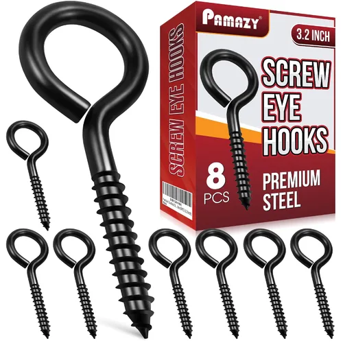 Miniatura 8 de 14 PIEZAS Ojos de Tornillo Negros - Pernos de Ojo Resistentes de 3.2 Pulgadas, Asegurador de Cable y Alambre - Soporte para Hamaca, Uso