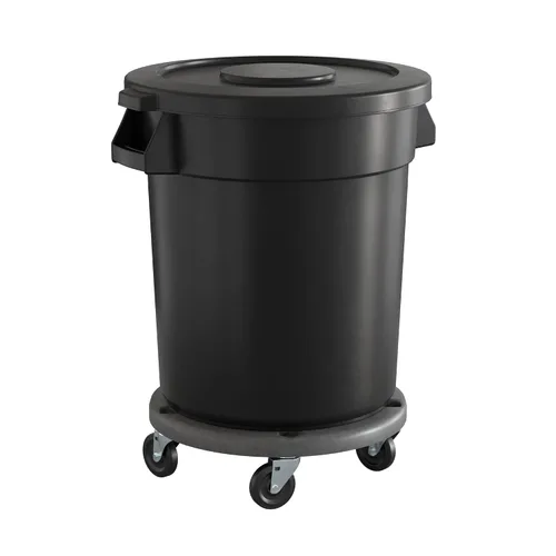 Miniatura 34 de Bote de basura comercial redondo gris de 32 galones con tapa y carrito