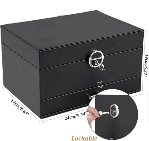 Miniatura 196 de Joyero de pendientes para mujeres y niñas, organizador de aretes de 5 capas, caja organizadora de joyas blanca con candado, collares y aretes