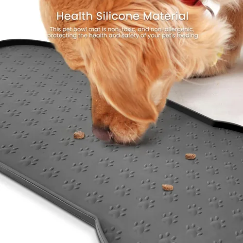 Miniatura 6 de PWTAA Tapete para Comida de Perros Antideslizante de Silicona Tapete para Tazón de Perro Mantel Individual más Grueso para Mascotas Impermeable Gris