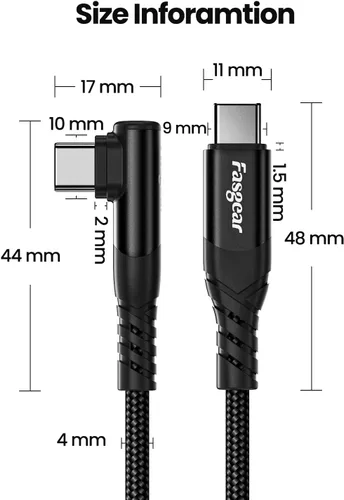 Miniatura 7 de Fasgear Cable USB C a USB C, paquete de 3 cargadores USB 2.0 tipo C de 60 W, carga rápida, trenzado en ángulo recto, compatible con Galaxy S22 S21