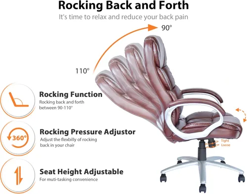 Miniatura 7 de Silla de oficina ergonómica, sillas de oficina de cuero sintético con respaldo alto con ruedas y brazos, altura ajustable, silla ejecutiva cómoda