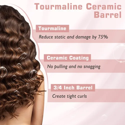 Miniatura 5 de Rizador de 3/4 pulgadas para cabello corto, rizador de pelo de doble voltaje de cerámica, varita rizadora profesional de turmalina (oro rosa)