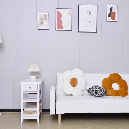 Miniatura 4 de Mesa auxiliar con cajón y estantes dobles, mesa auxiliar para sofá, mesita de noche para espacios pequeños, sala de estar, dormitorio, oficina Blanco