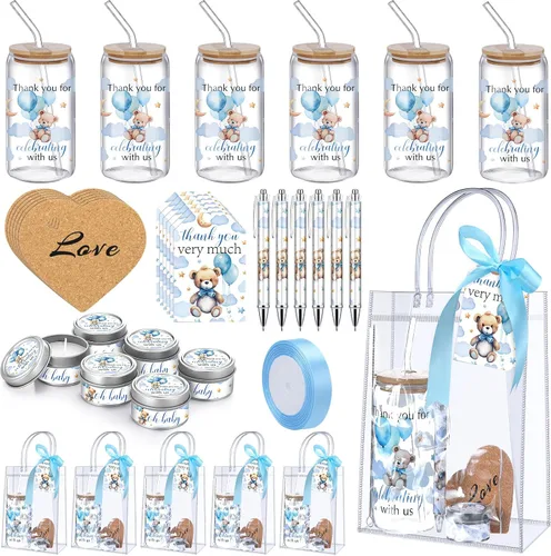 MotiMind 6 Juegos de Premios de Oso para Baby Shower para Jugadores de Juegos Ganadores de Baby Shower Regalos para Invitados Globo Azul Oso Vela