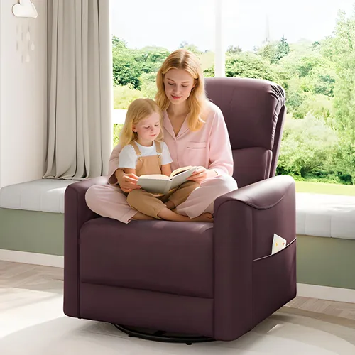 Miniatura 10 de Welzona Mecedora giratoria eléctrica, mecedora giratoria de 360°, mecedora de cuero sintético, silla eléctrica de posición infinita para adultos