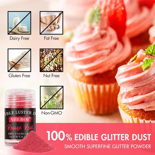 Miniatura 4 de Aheroi Set de purpurina comestible, 15 colores de polvo de lustre comestible, purpurina brillante para polvo de bebidas, purpurina para fondant