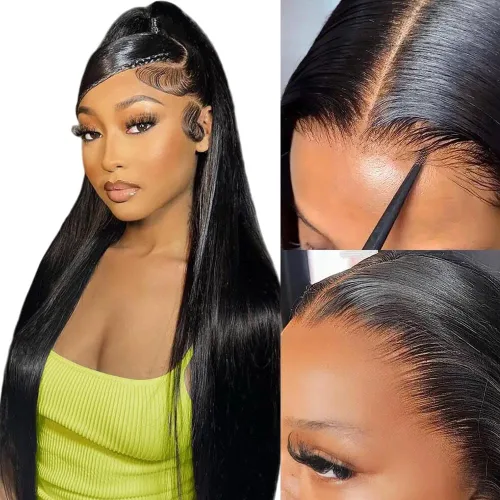 Miniatura 20 de Bling Hair - Pelucas de cabello humano lacio sin pegamento de 13 x 6 para mujer, peluca con cordón mejorada, densidad del 180%, peluca frontal