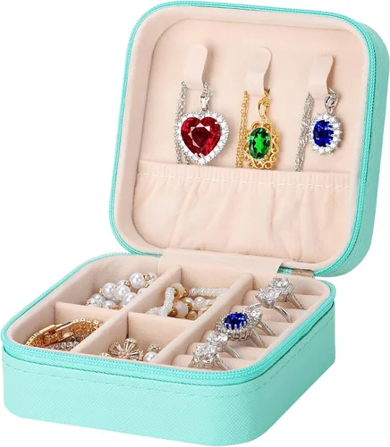 LETURE Joyero pequeño de piel sintética, estuche portátil de viaje para anillos, colgantes, aretes, collares, organizador de pulseras, cajas de